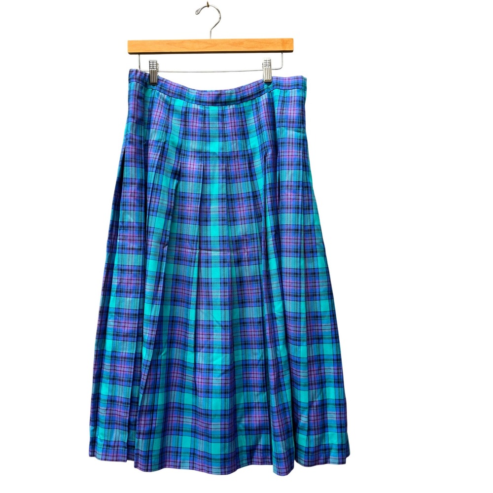 Sophisticates by Pendleton Midi Skirt Womens 16 Plaid Blue Purple Pleated VTG